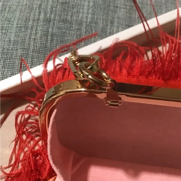 GORGEOUS GORGEOUS Red Ostrich Feather evening bag.Brand New See All Pics.🌹🍄🌹 - Picture 12 of 13